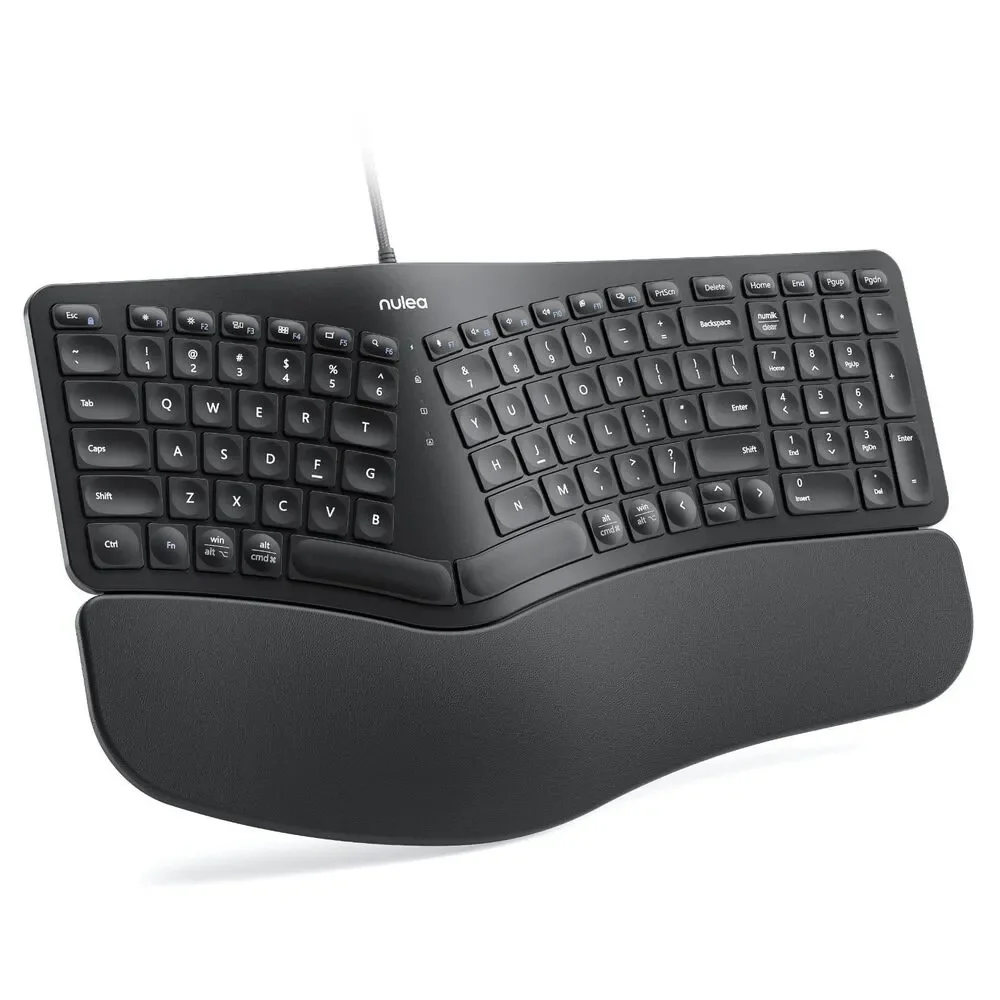 Nulea Ergonomic Split Keyboard Wired USB-C Cushioned Wrist Rest Windows Mac PC
